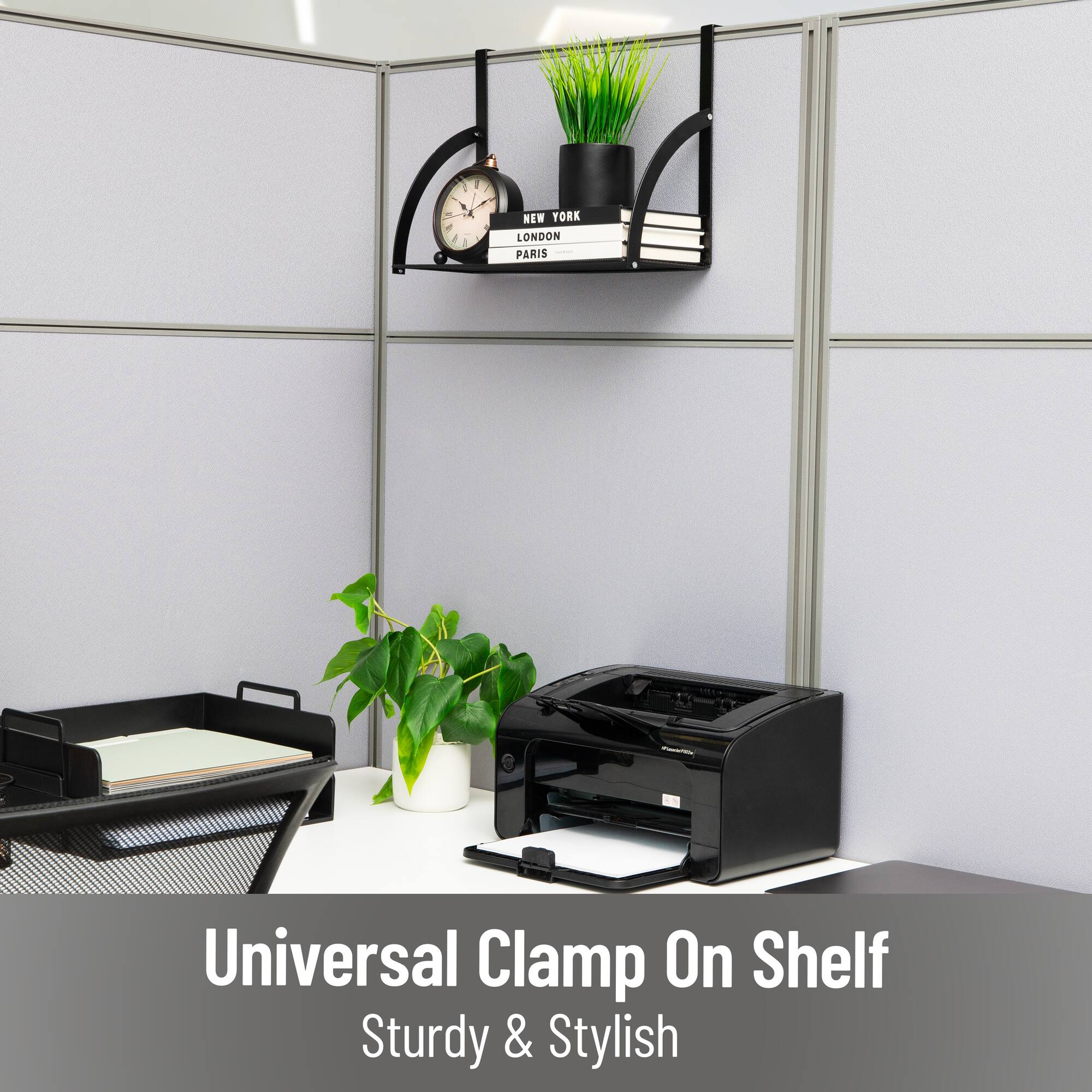 Mind Reader Hanging Cubicle Shelf Organizer Metal, Black